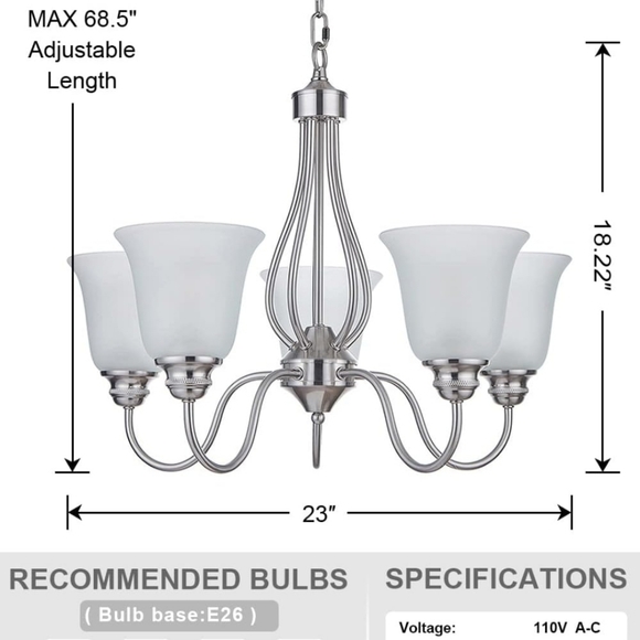Doraimi 5 Light Chandelier with Brushed Nickel Finish - Picture 3 of 7